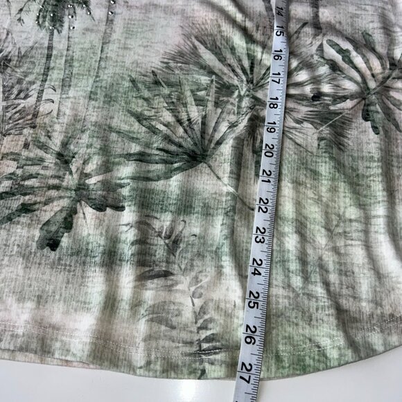 Christopher & Banks Womens XL Palm Tree Print T-Shirt Green & Cream - Picture 6 of 7
